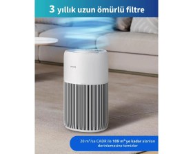 Resim Philips 109 M2 Etki Güçlü Profesyonel Sessiz Hava Temizleme Ünitesi Geniş Evler Için Hızlı Hava Sirkülasyonu Sağlayan Dijital Göstergeli ve Modern Beyaz Tasarım 