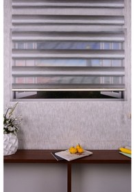 Resim Bej Kendinden Desenli Etek Dilimsiz Ds 11717-v1 Zebra Stor Güneşlik Perde 