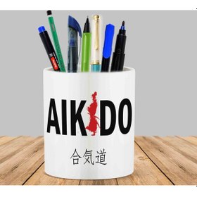 Resim Aikido Yazılı Kaktüs Sukulent Saksı Kalemlik 