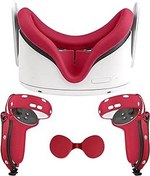 Resim EWalos Accessories for Oculus/Meta Quest 2, Touch Controller Leather Grip Cove, Face Cover and Lens Protective Cover, Sweat-Proof, Light-Proof, Anti-Throw and Comfort-Enhancing Accessories Set(Red) 