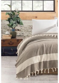 Resim Pamuklu Pike Renkli Desenli Örtü Bej Bej 