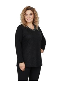 Resim Wearon Kadın Siyah V Yaka Taşlı Bluz Bgl-st05149 Siyah 