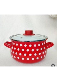 Resim Retro Kırmızı Puantiyeli 20 Cm 3 Litre Emaye Süt Yoğurt Tencere 