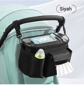 Resim Şık Ve Hafif Anne Bebek Çantası, Bebek Arabasına Asılabilir, Omuzda Taşınınr Siyah 