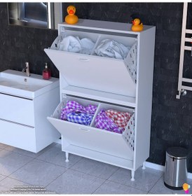 Resim Modilayn İlkim Modern Çamaşır Ünitesi, 70x138x32,5 Cm Gizli 4 Göz Minimalist Akıllı Sepetli Dolap Beyaz 