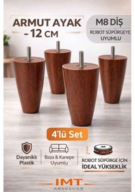 Resim İmt Aksesuar Armut Mobilya Ayağı 4 Adet 12 Cm Ceviz Robot Süpürgeye Uyumlu Koltuk Kanepe Baza Ayağı Seti Ceviz 