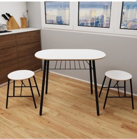 Resim Masa Sandalye Takımı Oval Mutfak Masası Tabure Takımı Yemek Masası Beyaz 1240 