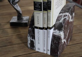 Resim Vişne Çürüğü Rengi El Yapımı Mermer Kitap Tutucu - 2'li Şık ve Dayanıklı Set 