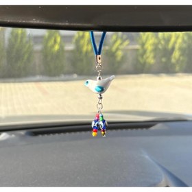 Resim Azrua Beyaz Kuş Araba Nazarlık, Cam Aksesuar, Araba Nazar Süsü 
