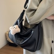 Resim Dikey Çizgili ve Fermuarlı, Tek Şık, Yumuşak, Minimalist Tote Çanta, Bir ila Dört Çocukluk Çantası ile Birlikte. 