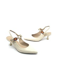 Resim Feles İnci Toka Detaylı Arkası Açık Stiletto Kadın Topuklu Ayakkabı Ten 