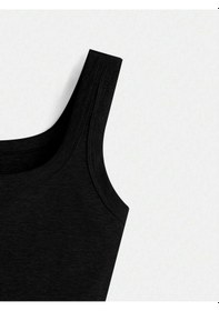 Resim Liona U Yaka Askılı Siyah Renk Fitilli Crop Top Büstiyer 