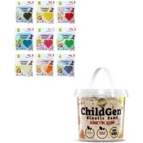 Resim Childgen Doğal Oyun Hamuru 9 Lu - Doğarl Kinetik Kum 1 Kg Naturel Çok Renkli 