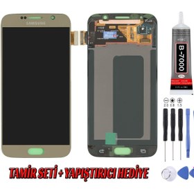 Resim Genos Samsung G920 S6 Lcd Ekran Gold Altın Montaj Kiti Hediye 