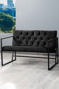Resim VIANEM Oslo Modern İskandinav Metal İkili Kanepe Ofis Balkon Bahçe Koltuğu Siyah 