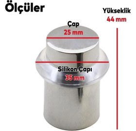 Resim Sözer Orman Ürünleri 6'lı Contalı Krom Zamak Yer Koruyucu Kapı Tamponu Kapı Stoperi 4,5cm - (6 Adet) 