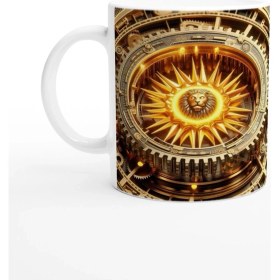 Resim Aslan Burcu Baskılı Kahve Kupası - Zamanın Çarkları Astroloji Mekanizması Vs4 