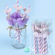 Resim 12 Adet, Denizkızı Mor Petek Kağıt Pipetler, 19.6cm Tek Kullanımlık Pipet, Küçük Denizkızı Temalı 1. Doğum Günü Süsleri, Düğün Doğum Günü Malzemeleri Yemek İçme Kağıt Pipetleri 