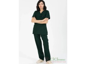 Resim Cici Forma Zarf Yaka Soft Koyu Yeşil Likralı Takımı 