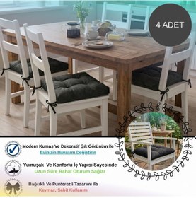 Resim 4 Adet - 40x40 Cm Lüks Süet Dokulu Antasit Sandalye Minderi - %100 Silikon Elyaf Dolgulu Yıkanabilir Minder Antrasit - Gri 