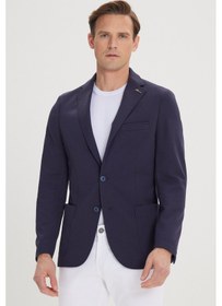 Resim AC&Co / Altınyıldız Classics Erkek Lacivert Slim Fit Dar Kesim Mono Yaka Casual Ceket 4A0422100018LAC586N Lacivert 