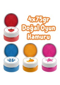 Resim 4'lü Doğal Oyun Hamuru 4 75gr - Kırmızı, Mavi, Turuncu, Pembe Çok Renkli 