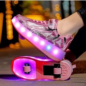 Resim Pembe Tuınanle Çocuk Led Shoesusb Şarj Parlayan Spor Ayakkabı Led Işık Tekerlekler Paten Çocuk Ayakkabı Spor Pembe 