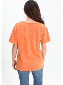 Resim T-shirt Yıkamalı Kumaş Bisiklet Yaka - Turuncu-turuncu Turuncu 