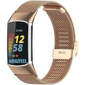 Resim Fitbit Charge 6/5 Xdfind Milanese Metal Toka Saat Bandı İçin Gül Altın 
