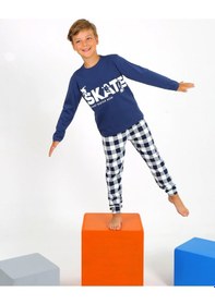 Resim Vitmo Erkek Çocuk Uzun Kollu Pamuklu Pijama Takımı Star Skate İndigo 