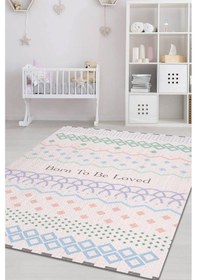 Resim Homshtag Sevilmek İçin Doğdu Açık Renkli Çocuk Odası Halısı Çok Renkli 