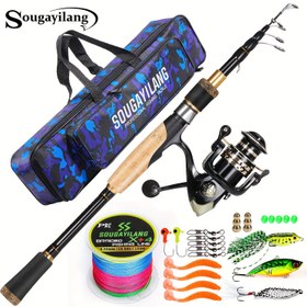 Resim SOUGAYILANG Karbon Fiber Olta ve Makara Seti, Ambidextrous Orta Aksiyon Döner Olta ile Dönen Makara, Tam Olta Seti ile Takı Kutusu, Yemler, Hat - Siyah, Tatlı Su ve Kıyı Balıkçılığı için Mükemmel, Valentine's, Şükran Günü, Noel, Yılbaşı, Baba Günü için İdeal Hediye 