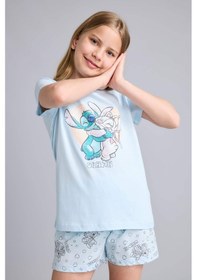 Resim Defacto Dısney Lılo & Stıtch Lisanslı Regular Fıt 2li Pijama Açık Mavi Takımı Kız Çocuk E6241a826smbe773 Mavi-be773 