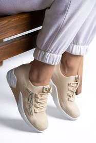 Resim Guja Orjinal Kadın Taşlık Triko Slip On High Iç Topuk Terletmeyen Şık Bej Spor Ayakkabı 