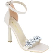 Resim TRENDYSHOES 03300 Tek Bant Taşlı Sandalet Kadın 9 Cm Topuklu Ayakkabı 