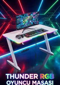 Resim Karr Gaming Thunder 25mm RGB Aydınlatmalı Oyuncu Masası | Beyaz Karbon Fiber Kaplama 