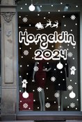 Resim STİCKERCI BEY Hoşgeldin 2024 Yılbaşı Happy New Year Sticker Çıkartma Süsü Yeni Yıl Parti Cam Noel Ağacı Kar Tanesi 