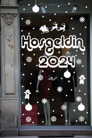 Resim STİCKERCI BEY Hoşgeldin 2024 Yılbaşı Happy New Year Sticker Çıkartma Süsü Yeni Yıl Parti Cam Noel Ağacı Kar Tanesi 