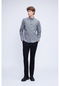 Resim Gri Slim Fit Uzun Kollu Düğmeli Yaka Pamuklu Gömlek 24d190000051 007 Gri 