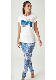 Resim Mod Collection %100 Pamuk O Yaka Kısa Kol Bayan Pijama Takım 
