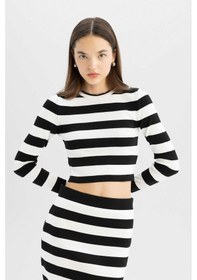Resim Defacto Coool Slim Fit Dar Kesim Çizgili Bisiklet Yaka Triko Kazak X6888AZ24WNBK56 Siyah 