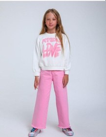 Resim Kız Çocuk Love Yazılı Kapüşonlu Sweatshirt-14296 Ekru 