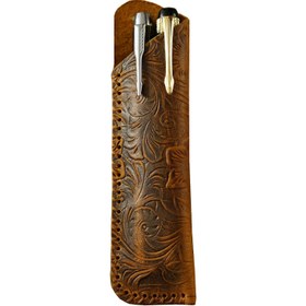 Resim 1 adet Vintage El Yapımı Gerçek Deri Kalem Kılıfı, Kabartma Çiçek Deseni, İlk Kat Çiftlik Derisi, Outdoor Yaratıcı Koruyucu Kasa Hediye 