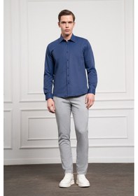Resim Erkek Lacivert Slim Fit Dar Kesim Sert Spor Yaka Gömlek 25mc004023200 Lacivert Lacivert 