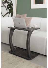 Resim Desk Çalışma Sehpası, Laptop Sehpası, Çift Ayaklı Geniş Yüzey Siyah Mermer 