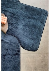 Resim Ultrasoft Düz Lacivert 2'li Banyo Halısı Paspası Seti Kaymaz Deri Lacivert 