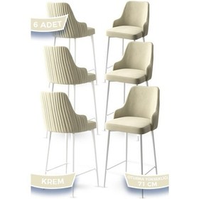 Resim Canisa Enox Serisi 6 Adet Krem Sandalye Mutfak Bar Sandalyesi Babyface Kumaş Beyaz Metal Ayak Sandalyeler Krem Ayaklar Beyaz 