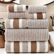 Resim 8 adet Çizgili Havlu Seti, 2 El Havlusu ve 2 Banyo Havlusu, 4 Yüz Havlusu, 8 adet Havlu, Gri ve Beyaz Çizgiler, Spa Gibi Bir Deneyim İçin, Modern Havlu Tasarımı, Mikrofiber Havlular, Yıkama Bezleri 