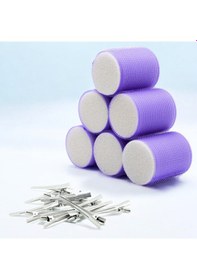 Resim Croc 1203 Mor Cırtlı Sünger Bigudi 6lı Çap 5cm +12li Alüminyum Saç Pensi Mor 