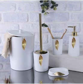 Resim Leaf 5 Parça Banyo Seti Beyaz-Altın Beyaz 